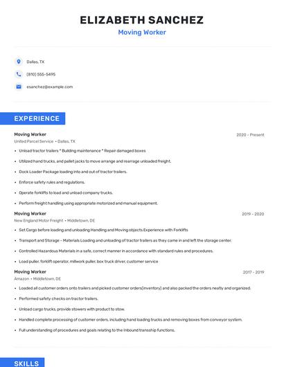 Moving Worker Resume