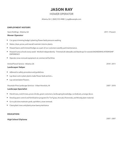 Mower Operator Resume