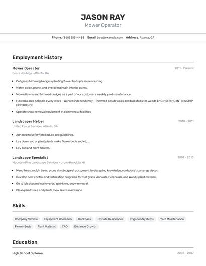 Mower Operator Resume