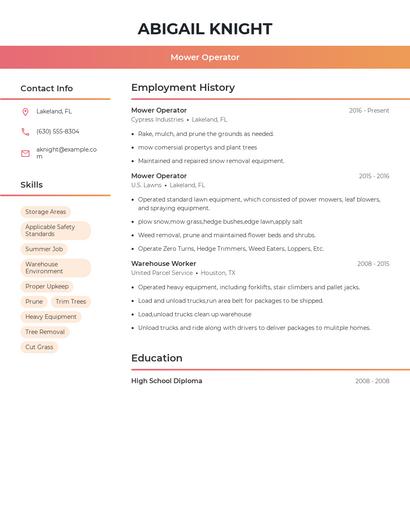 Mower Operator Resume