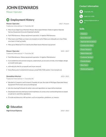 Mower Operator Resume