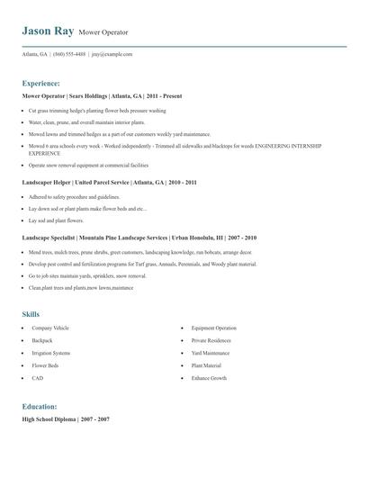 Mower Operator Resume