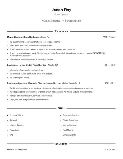 Mower Operator Resume
