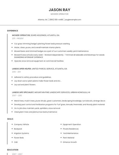 Mower Operator Resume