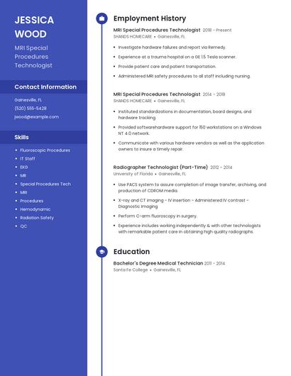 MRI Special Procedures Technologist Resume