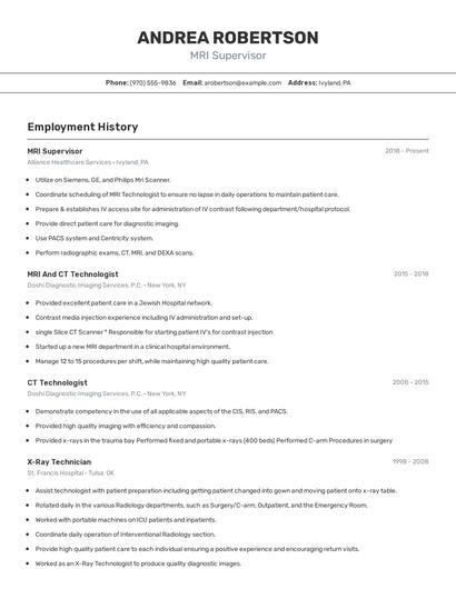 MRI Supervisor Resume