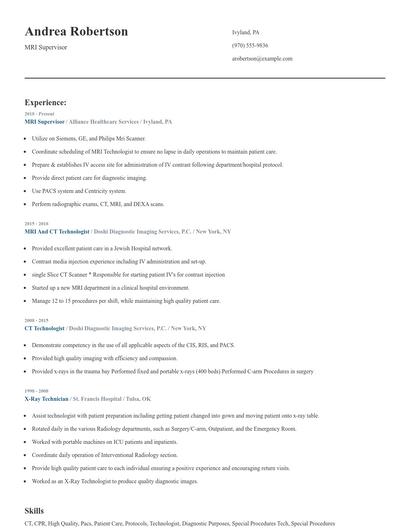 MRI Supervisor Resume