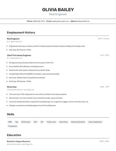 Mud Engineer Resume