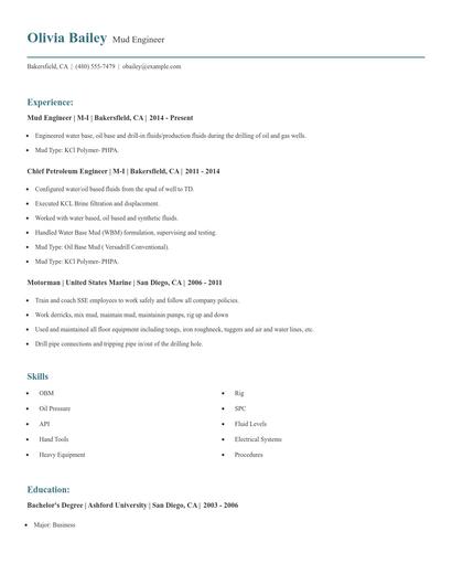Mud Engineer Resume
