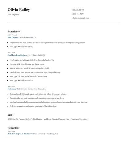 Mud Engineer Resume