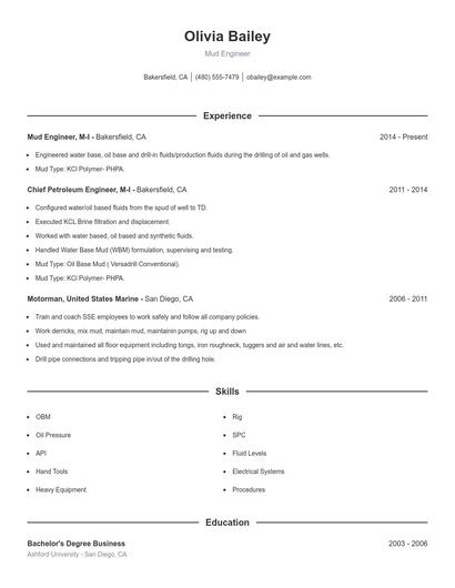 Mud Engineer Resume