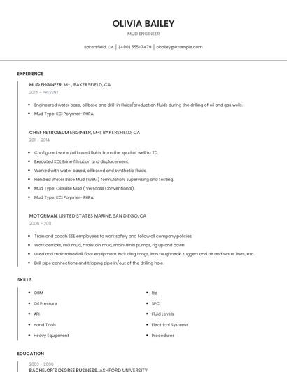 Mud Engineer Resume
