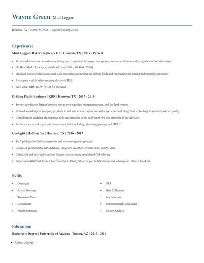 Mud Logger Resume
