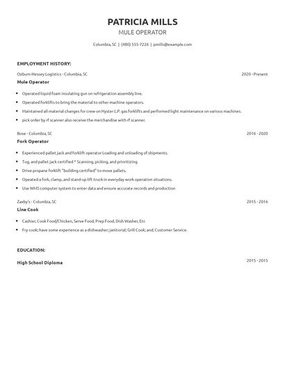 Mule Operator Resume