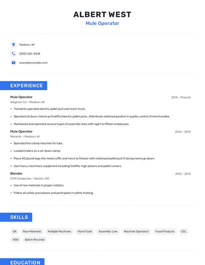 Mule Operator Resume