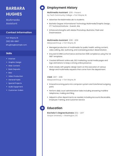 Multimedia Assistant Resume