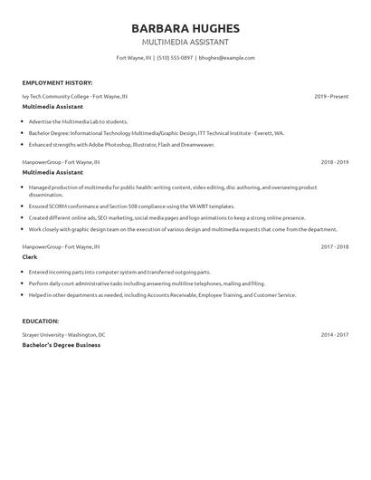 Multimedia Assistant Resume
