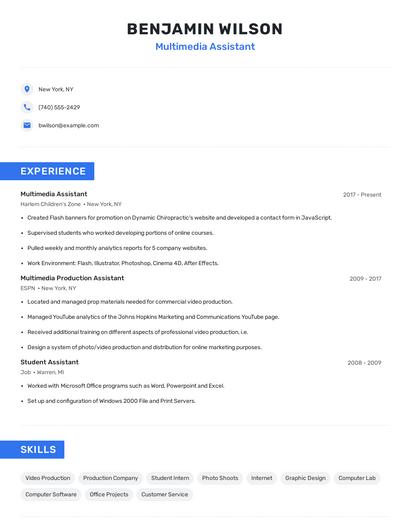 Multimedia Assistant Resume