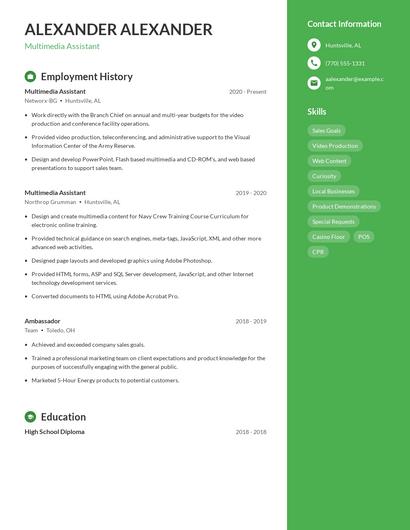 Multimedia Assistant Resume