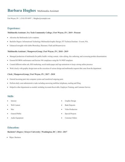 Multimedia Assistant Resume