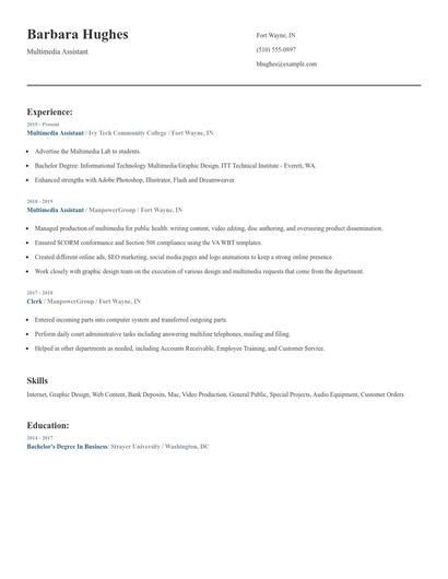 Multimedia Assistant Resume
