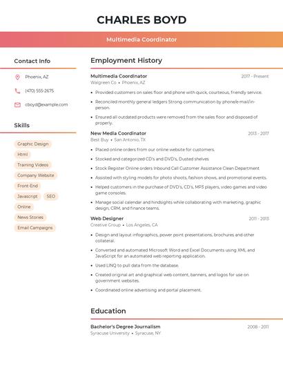Multimedia Coordinator Resume