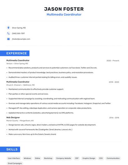 Multimedia Coordinator Resume