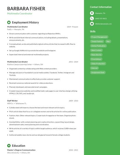 Multimedia Coordinator Resume
