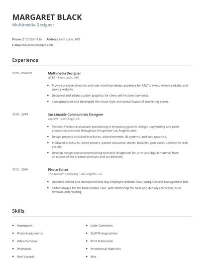 Multimedia Designer Resume