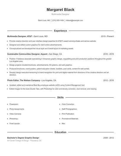 Multimedia Designer Resume
