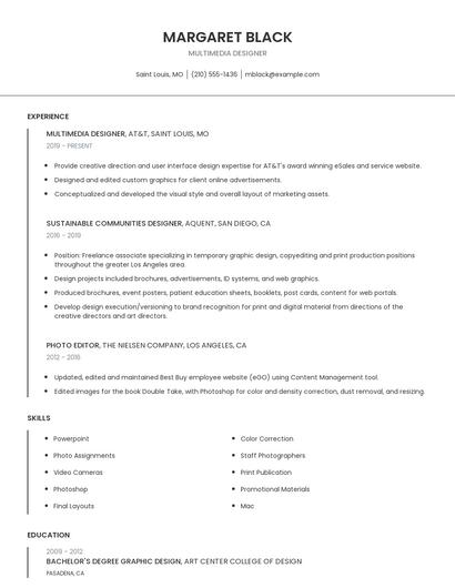Multimedia Designer Resume