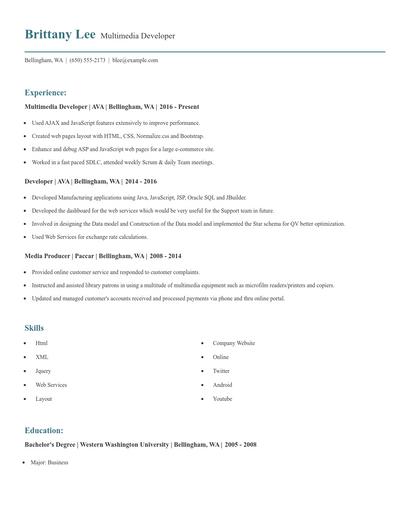 Multimedia Developer Resume