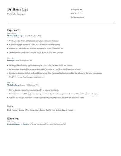 Multimedia Developer Resume