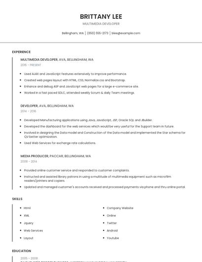 Multimedia Developer Resume