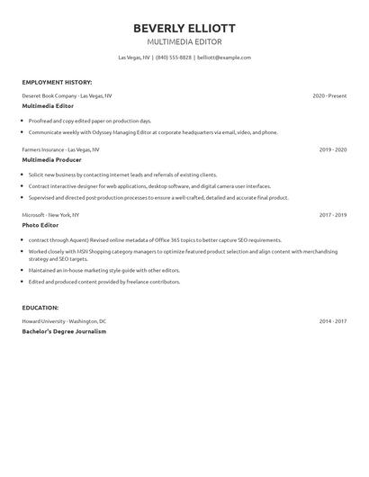 Multimedia Editor Resume
