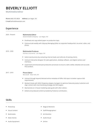 Multimedia Editor Resume
