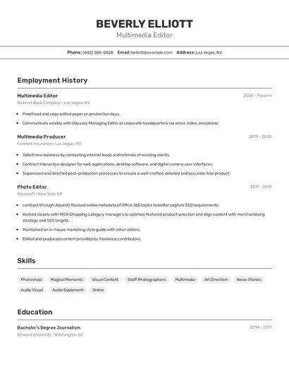 Multimedia Editor Resume