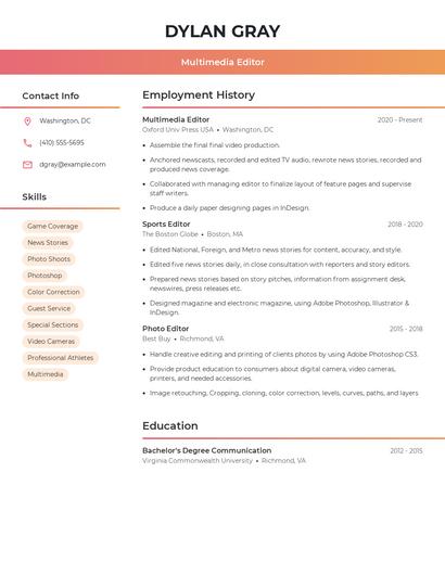 Multimedia Editor Resume