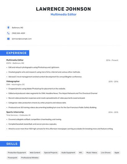 Multimedia Editor Resume