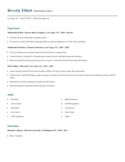 Multimedia Editor Resume