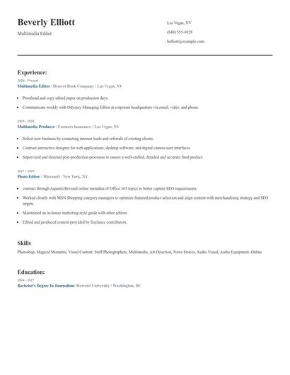 Multimedia Editor Resume