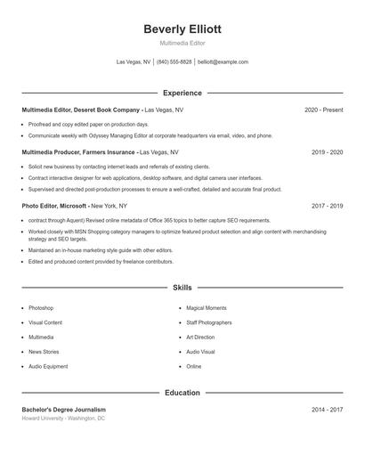 Multimedia Editor Resume