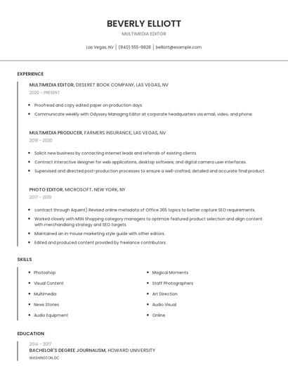 Multimedia Editor Resume