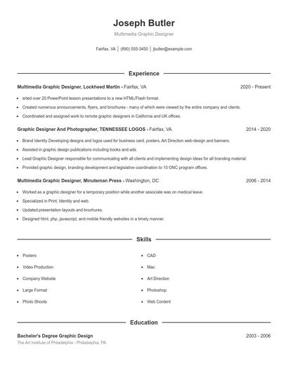 Multimedia Graphic Designer Resume