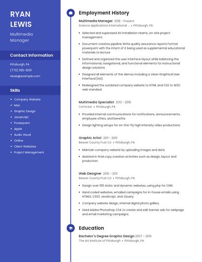 Multimedia Manager Resume
