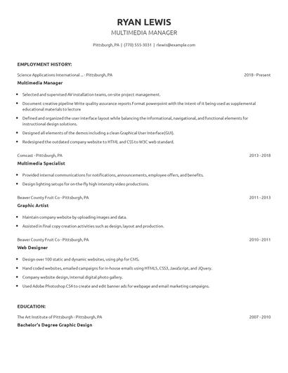 Multimedia Manager Resume