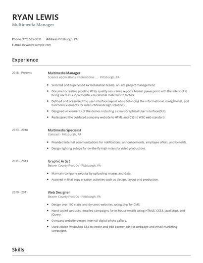 Multimedia Manager Resume