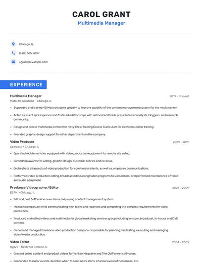 Multimedia Manager Resume