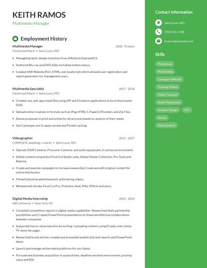 Multimedia Manager Resume
