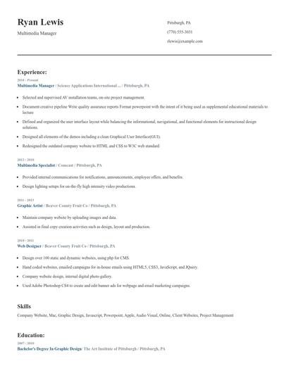 Multimedia Manager Resume